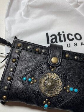 Latico Leathers Black Western Studded Wallet NEW
